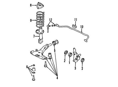 1991 Hyundai Sonata Front Suspension Components, Lower Control Arm, Stabilizer Bar Spring-Front Diagram for 54630-33400