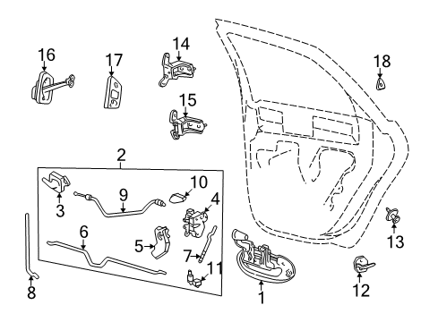 2007 Ford Taurus Rear Door - Lock & Hardware Latch Rod Diagram for F6DZ-5426596-A