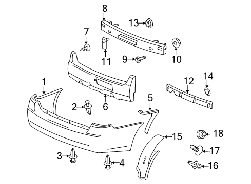 2008 Chevrolet Malibu Rear Bumper Splash Shield Diagram for 15285156