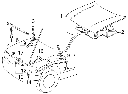 1998 Toyota Tacoma Hood & Components Hood Diagram for 53301-04030