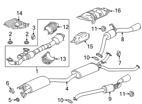 2021 Honda Ridgeline Exhaust Components MUFFLER, EX Diagram for 18307-T6Z-A51