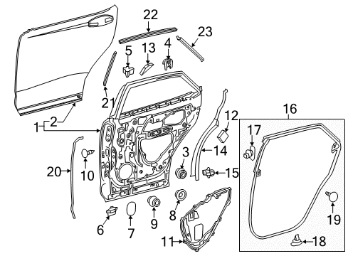 2016 Lexus RX450h Rear Door WEATHERSTRIP, Rear Door Diagram for 67896-0E041