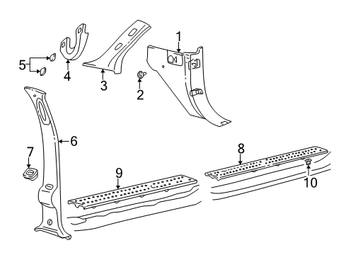 2000 Ford Excursion Interior Trim - Pillars, Rocker & Floor Weatherstrip Pillar Trim Diagram for YC3Z-2503598-AAB