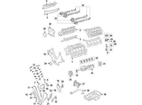 2016 Ford Mustang Engine Parts, Mounts, Cylinder Head & Valves, Camshaft & Timing, Variable Valve Timing, Oil Pan, Oil Pump, Balance Shafts, Crankshaft & Bearings, Pistons, Rings & Bearings Gasket Diagram for GR3Z-6710-A