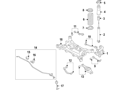 2019 Genesis G70 Rear Suspension Components, Lower Control Arm, Upper Control Arm, Ride Control, Stabilizer Bar Link Assembly-Rear Stabilizer Diagram for 55531J5000