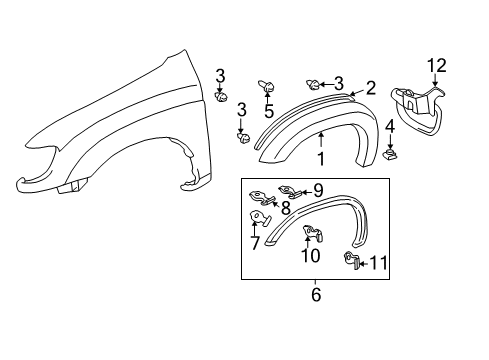 2001 Toyota Tundra Exterior Trim - Fender Wheel Flare Pad Diagram for 53851-0C030-B0