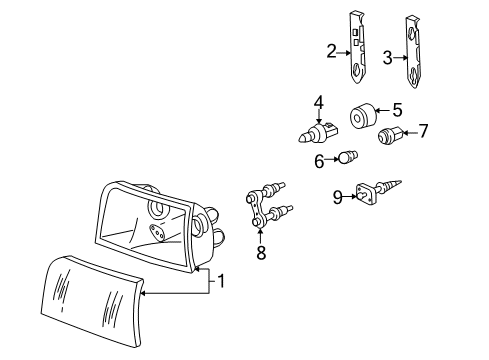 2006 Ford Crown Victoria Bulbs Headlamp Assembly Adjuster Diagram for YW7Z-13032-AA
