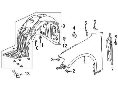 2022 Acura TLX Fender & Components Bracket, Passenger Side Fender Diagram for 60215-TGV-A01ZZ