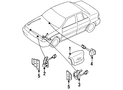 1994 Ford Escort Air Bag Components Front Sensor Diagram for F4CZ14B004A