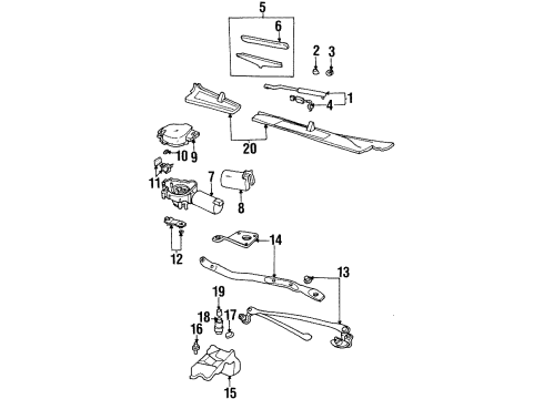 1995 Chevrolet Lumina Wiper & Washer Components Frame, W/Grommet, Windshield Wiper Motor Diagram for 22127641