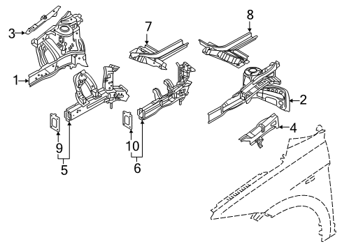 2019 Hyundai Elantra Structural Components & Rails Member Assembly-FRT Wheel Apron, RH Diagram for 64543-F2500