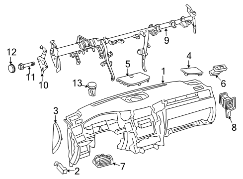 2013 Lexus LX570 Cluster & Switches, Instrument Panel Panel, Instrument Side Diagram for 55318-60051-A2