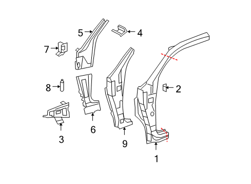 2013 Toyota Tundra Hinge Pillar, Rocker Hinge Pillar Diagram for 61132-0C060