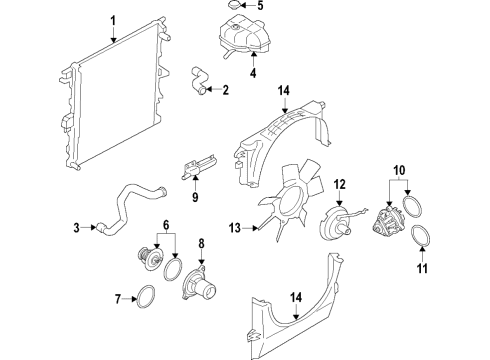 2020 Ford Ranger Cooling System, Radiator, Water Pump, Cooling Fan Upper Shroud Diagram for KB3Z-8146-A