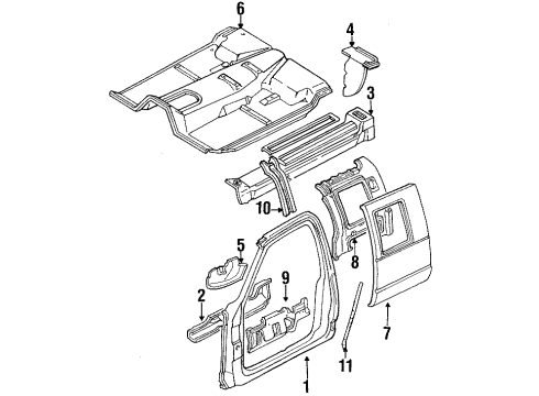 1994 GMC K2500 Uniside PANEL, Floor And Toe Panel Diagram for 15984251