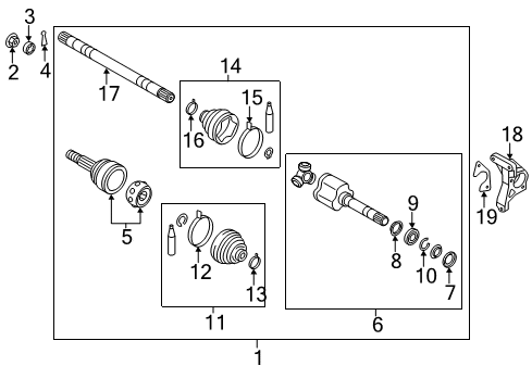 2011 Nissan Leaf Drive Axles - Front Bearing-Support Diagram for 39774-EN00E