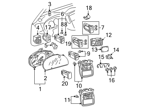 2005 Toyota Highlander Cluster & Switches, Instrument Panel Dash Control Unit Diagram for 55904-48100