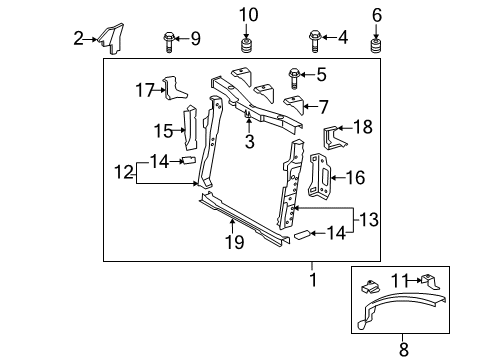 2013 Scion xB Radiator Support Side Support Bracket Diagram for 52134-12090