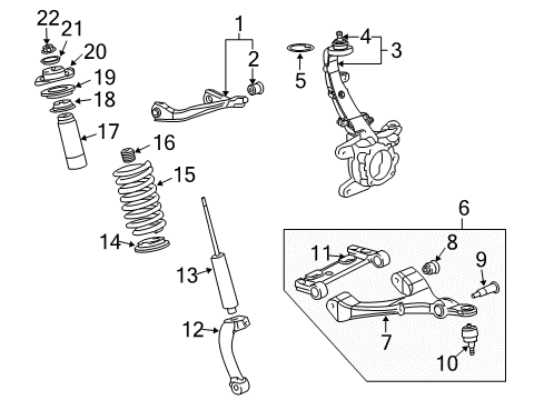 2004 Chevrolet SSR Front Suspension Components, Lower Control Arm, Upper Control Arm, Stabilizer Bar Insulator, Front Spring Diagram for 15757064