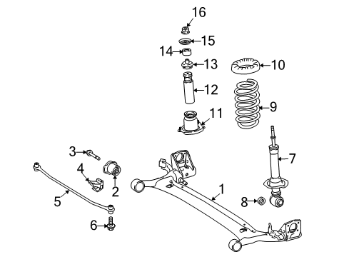 2016 Toyota Corolla Rear Suspension Components, Stabilizer Bar Coil Spring Diagram for 48231-02D10