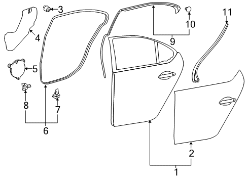 2015 Lexus LS460 Rear Door Weatherstrip, Rear Door, LH Diagram for 67872-50070