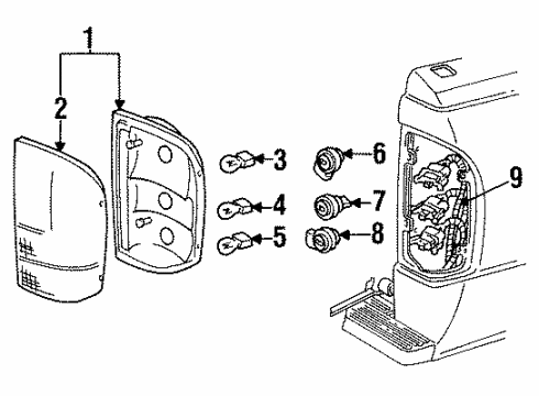 1997 Ford Ranger Combination Lamps Socket & Wire Diagram for F67Z13A409AA