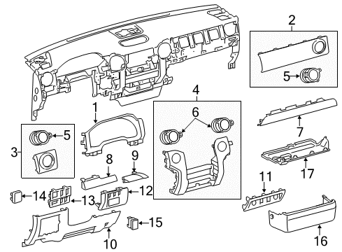 2019 Toyota Tundra Cluster & Switches, Instrument Panel Switch Housing Diagram for 55446-0C070-C0