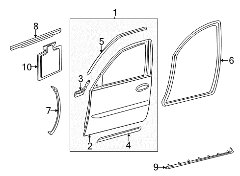 2004 Cadillac DeVille Front Door Door Shell Diagram for 25956528