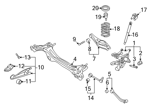 2014 Kia Sedona Rear Suspension Components, Lower Control Arm, Upper Control Arm, Stabilizer Bar Bolt Diagram for 55230-4D100
