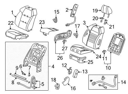 2007 Acura MDX Passenger Seat Components Cover, Right Front Seat Center (Graphite Black) Diagram for 81115-STX-A01ZA