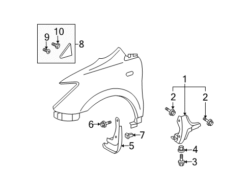 2004 Scion xA Exterior Trim - Fender Corner Trim Diagram for 60118-52020