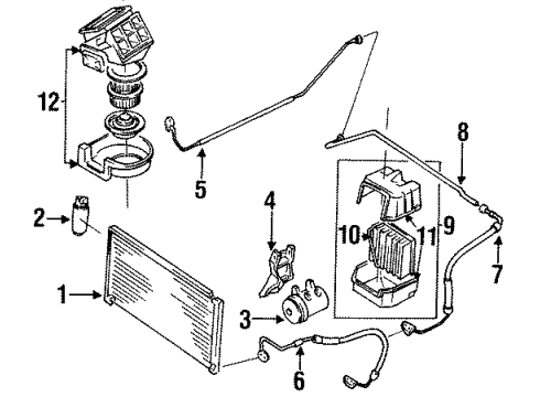 1991 Nissan Pathfinder Air Conditioner EVAP Assembly W/TXV Diagram for 27280-01G62