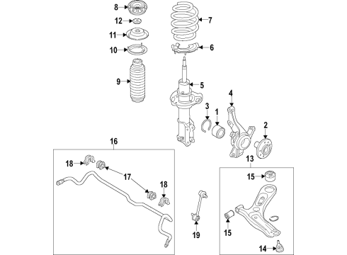 2018 Hyundai Accent Front Suspension Components, Lower Control Arm, Stabilizer Bar Strut Assembly, Front, Right Diagram for 54660-J0000
