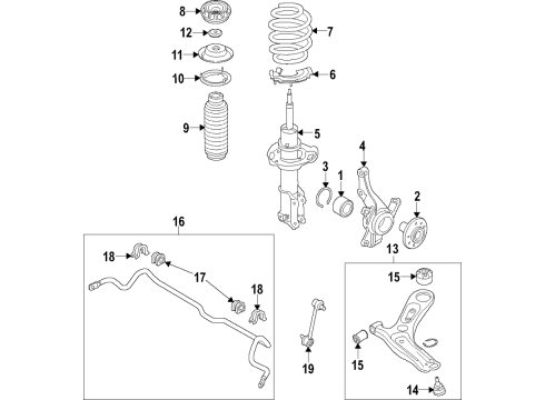 2020 Hyundai Accent Front Suspension Components, Lower Control Arm, Stabilizer Bar Strut Assembly, Front, Left Diagram for 54650-J0020