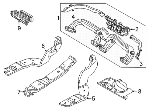2022 Hyundai Sonata Ducts Duct Assembly-Ctr Air Vent, LH Diagram for 97410-L1000-SRF