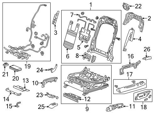 2020 Acura RDX Power Seats Bracket Complete, Front Diagram for 81635-TJB-A21