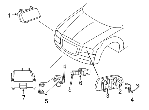 2005 Chrysler 300 Bulbs Driver Side Headlight Assembly Composite Diagram for 57010759AA