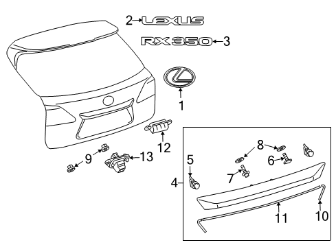 2010 Lexus RX350 Exterior Trim - Lift Gate Back Door Name Plate, No.3 Diagram for 75443-0E030