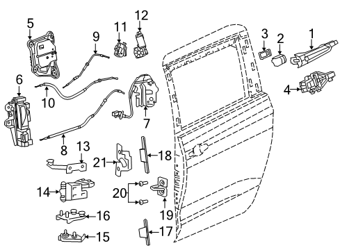 2021 Chrysler Pacifica Lock & Hardware Handle-Inside Release Diagram for 5RU78PD2AD