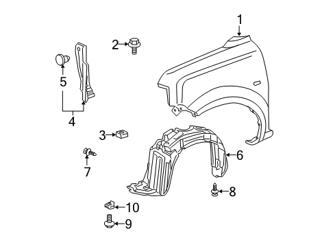 2005 Scion xB Fender & Components Fender Liner Diagram for 53875-52041