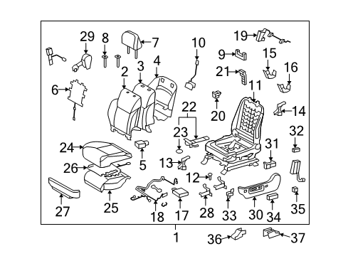 2010 Lexus LX570 Front Seat Components Headrest Motor Diagram for 71644-12030