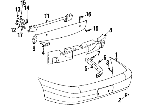 2001 Cadillac Catera Rear Bumper Absorber Nut Diagram for 90538128