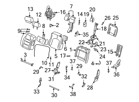 2003 Cadillac DeVille Front Seat Components Side Cover Retainer Diagram for 12493048
