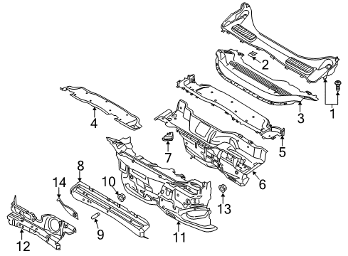 2016 Ford Escape Cowl Cowl Top Panel Insulator Diagram for CJ5Z-7801492-A