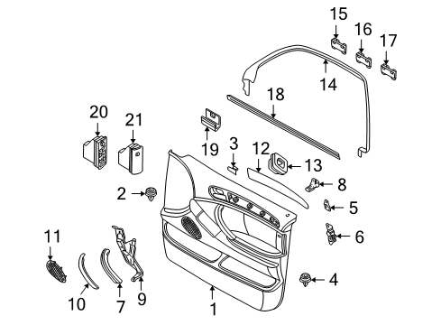 2002 BMW X5 Front Door Inner Left Window Channel Cover Diagram for 51328402555