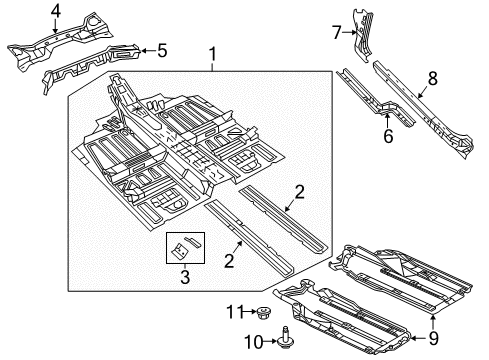 2014 Dodge Dart Pillars, Rocker & Floor - Floor & Rails Pan-Front Floor Diagram for 68105059AD