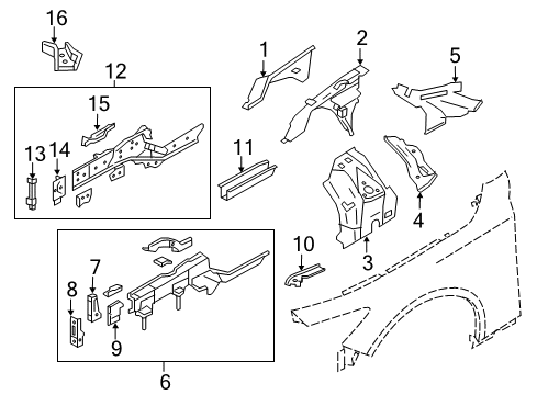 2019 Infiniti Q60 Structural Components & Rails Extension-Front Side Member.Front LH Diagram for 75173-4GA0A