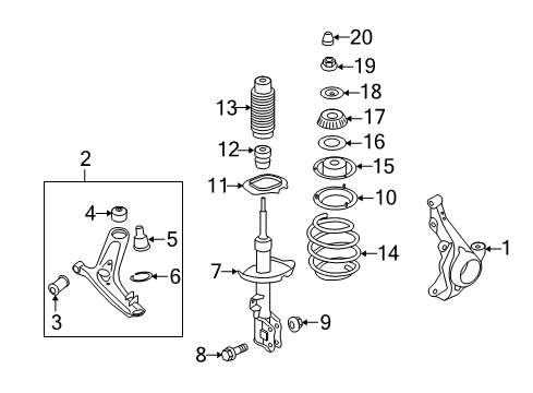2013 Kia Soul Front Suspension Components, Lower Control Arm, Stabilizer Bar, Struts & Components Cover-Insulator Dust Diagram for 54627-07100