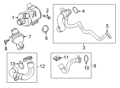 2014 BMW 528i Water Pump Engine Coolant Hose Diagram for 11537639998