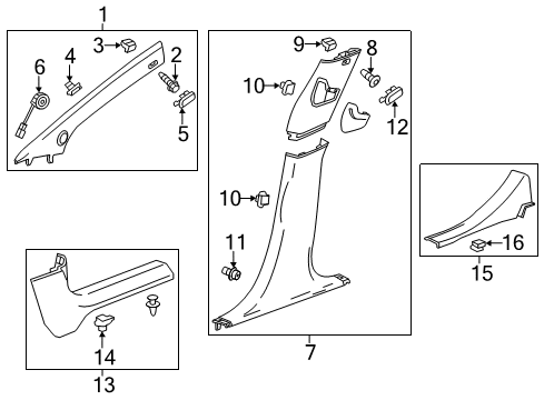 2014 Chevrolet Volt Interior Trim - Pillars, Rocker & Floor Weatherstrip Pillar Trim Diagram for 22870709